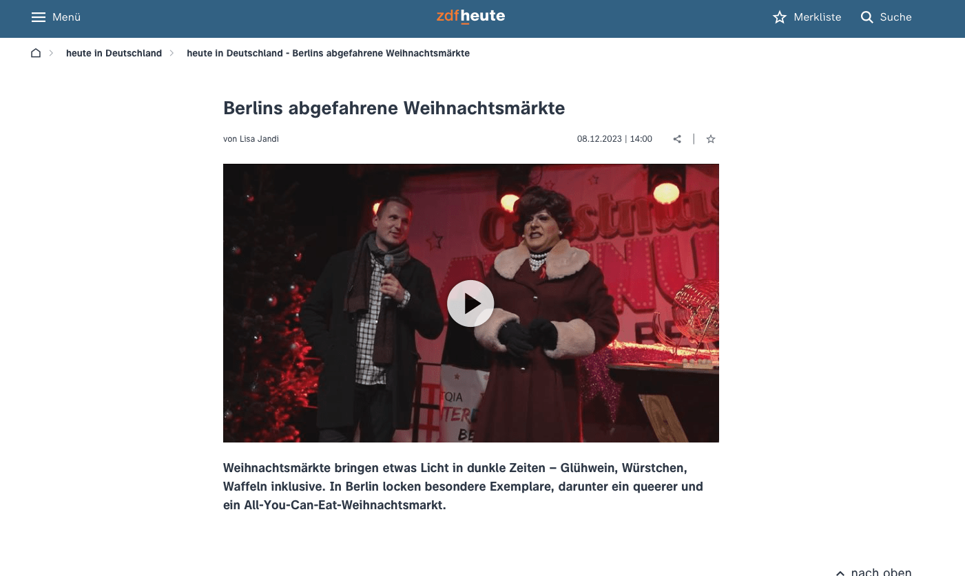 Margot Schlönzke präsentiert Berlins unkonventionelle Weihnachtsmärkte auf ZDF